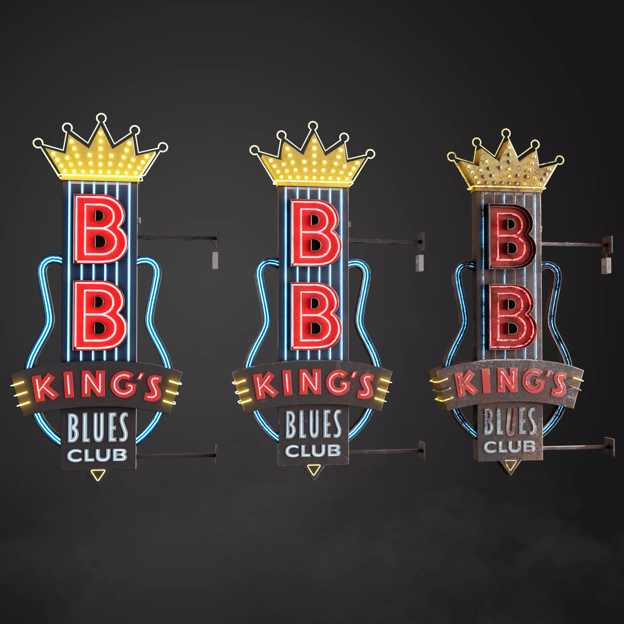 Neon sign Club in 3 types Low-poly 3D model_0