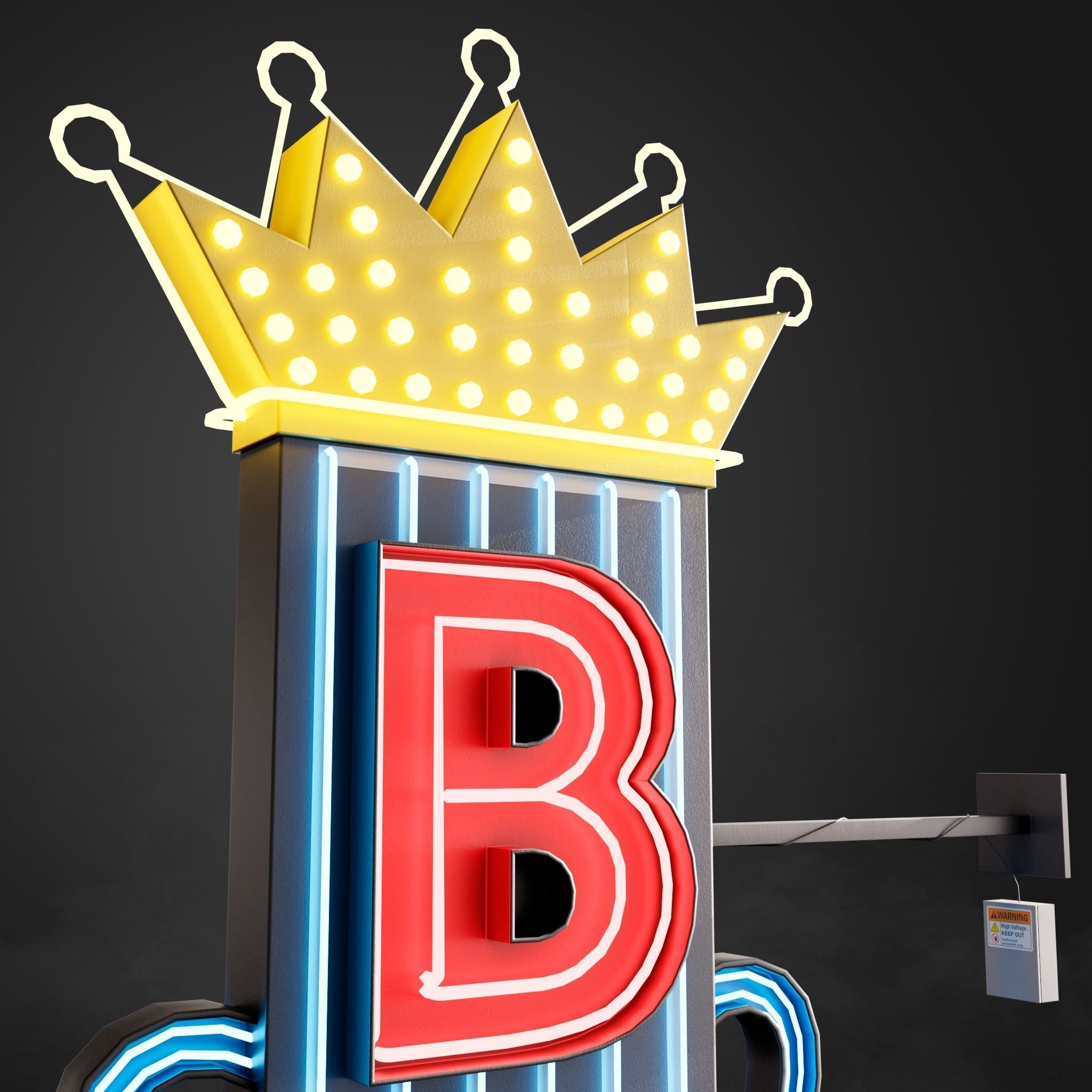 Neon sign Club in 3 types Low-poly 3D model_4