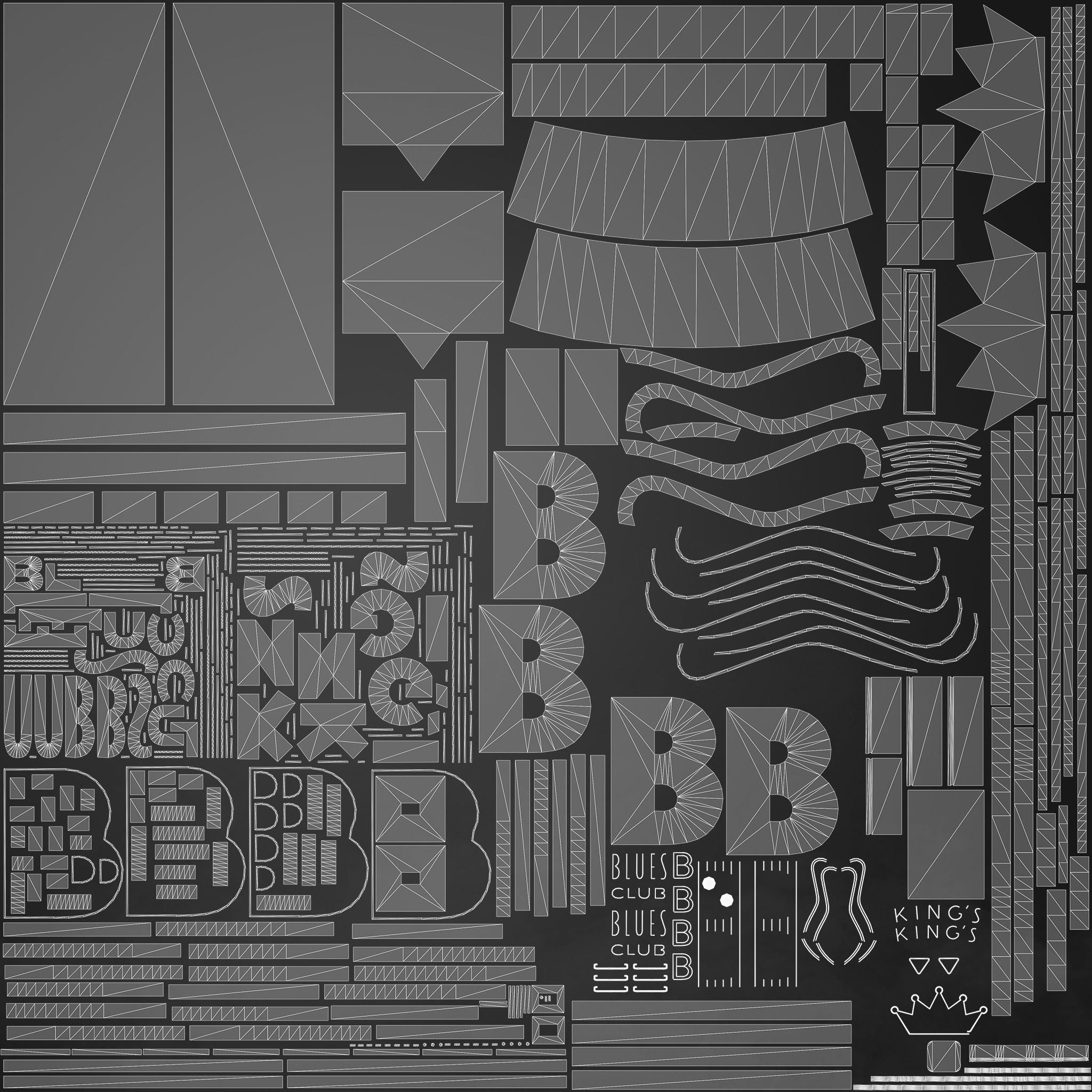 Neon sign Club in 3 types Low-poly 3D model_11