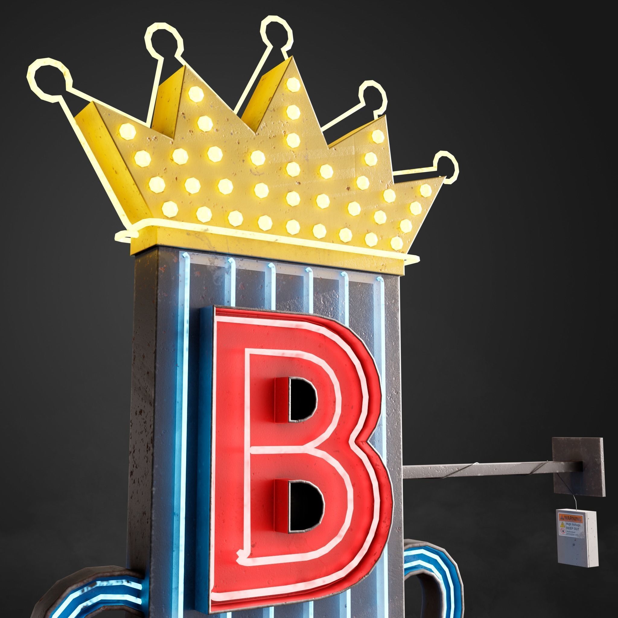 Neon sign Club in 3 types Low-poly 3D model_5