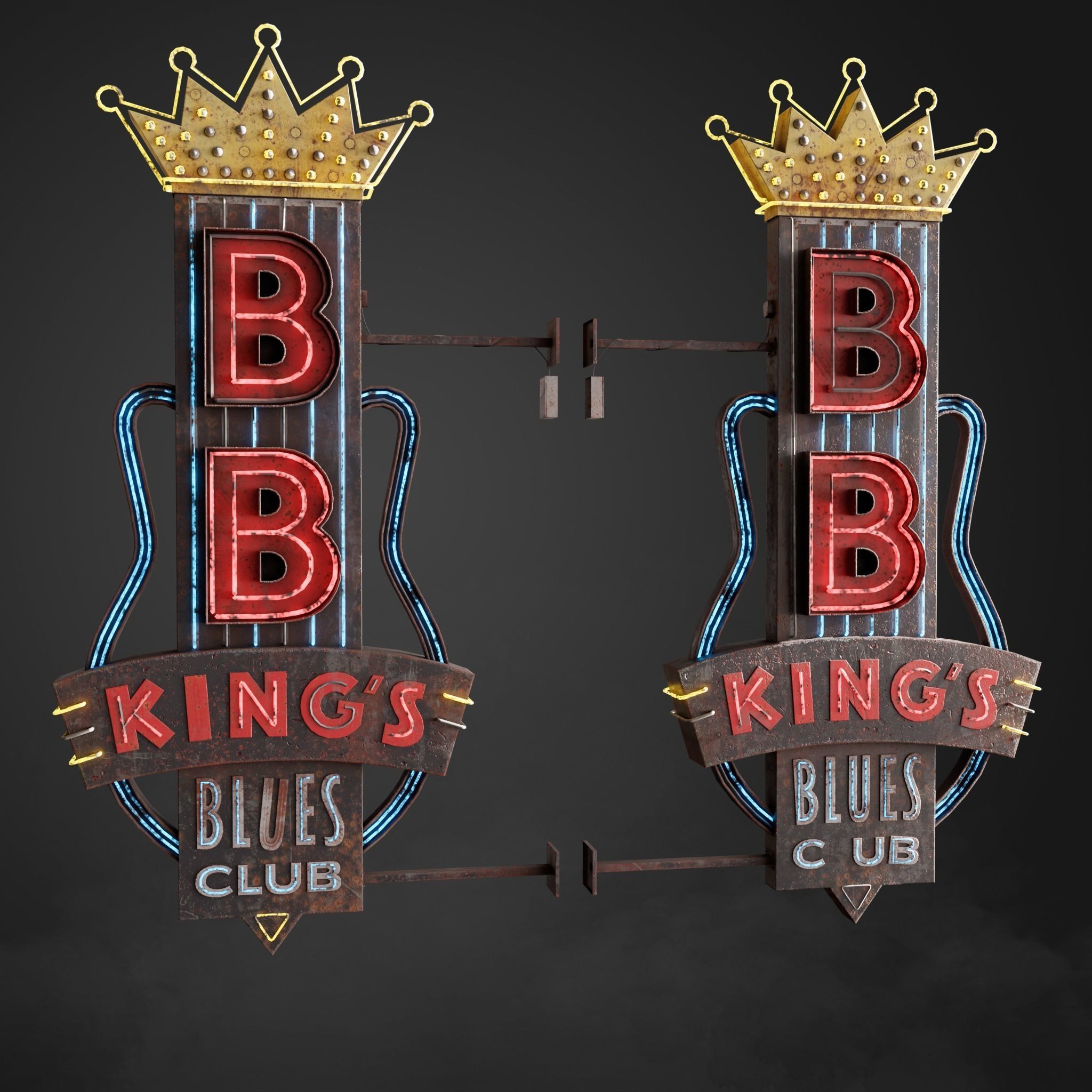 Neon sign Club in 3 types Low-poly 3D model_3