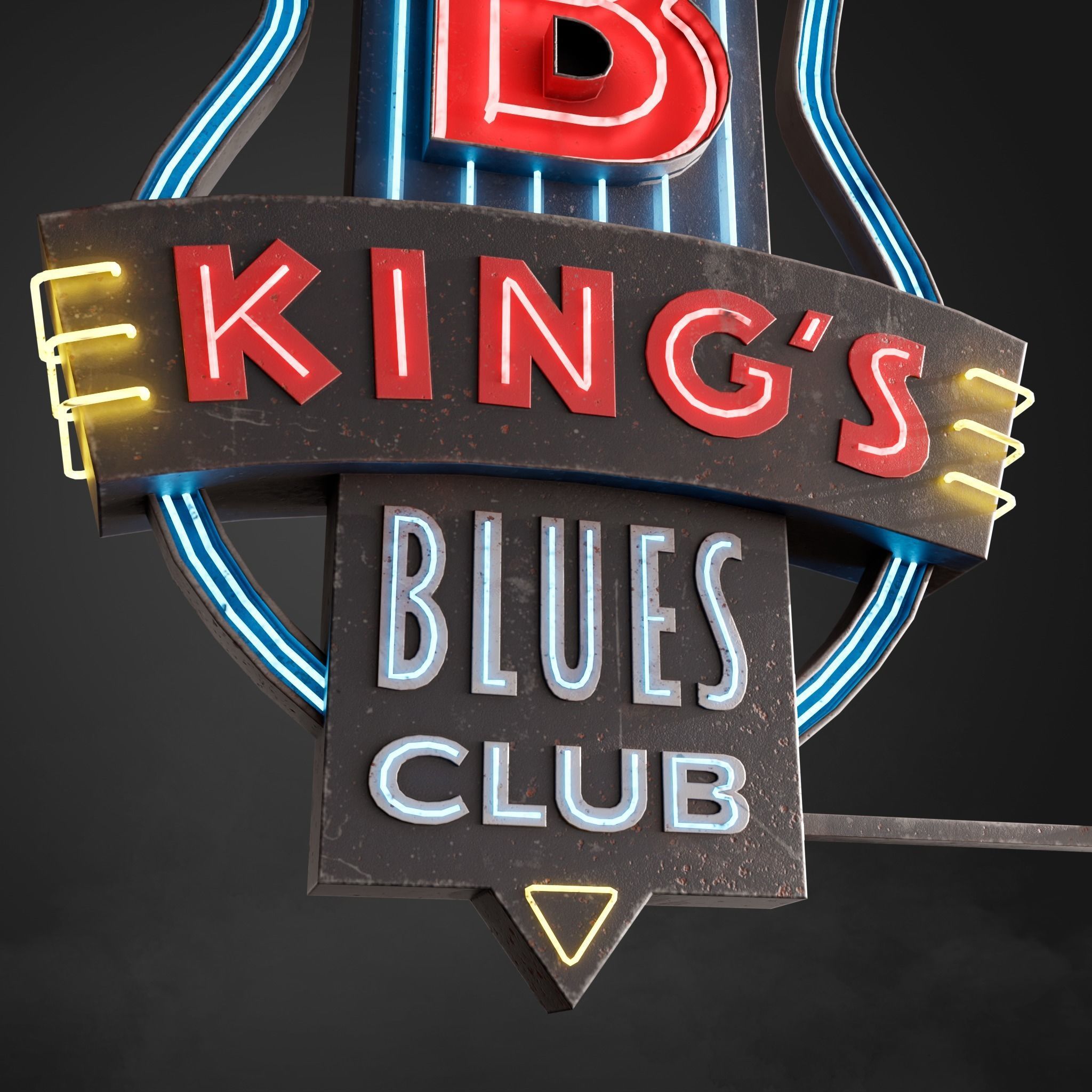 Neon sign Club in 3 types Low-poly 3D model_8