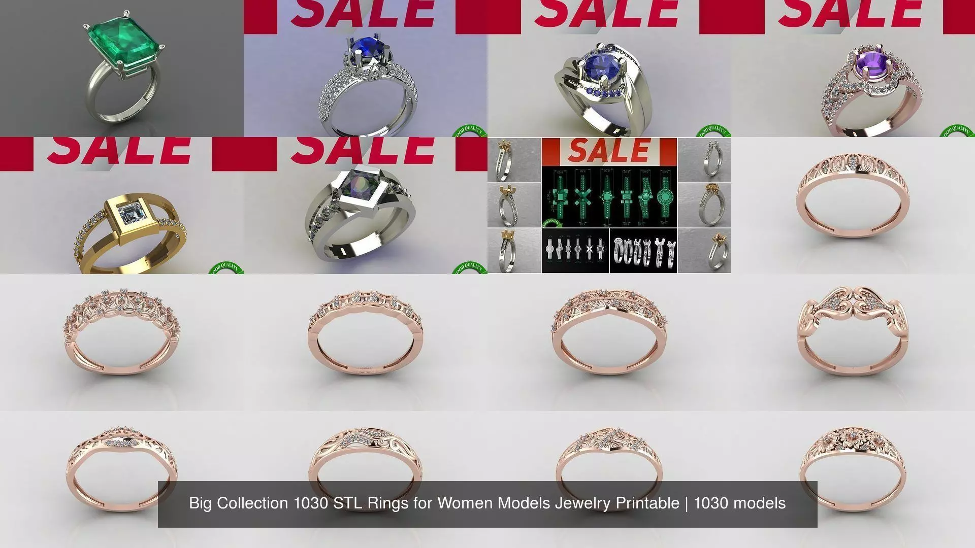 Big Collection 1030 STL Rings for Women Models Jewelry Printable _1