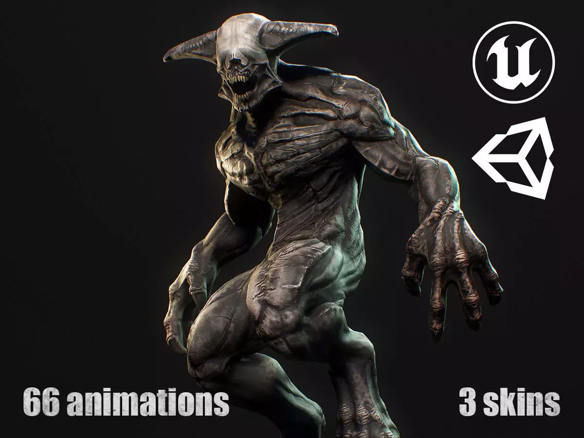 Horror Demon Creature v2 with 66 animations Low-poly 3D model_0