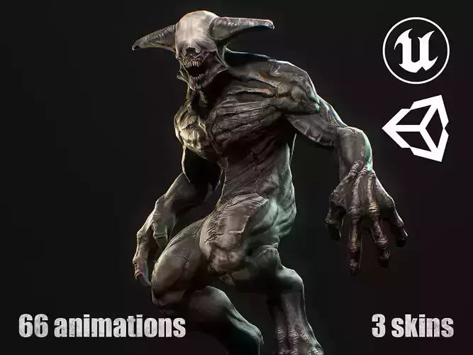 Horror Demon Creature v2 with 66 animations Low-poly 3D model
