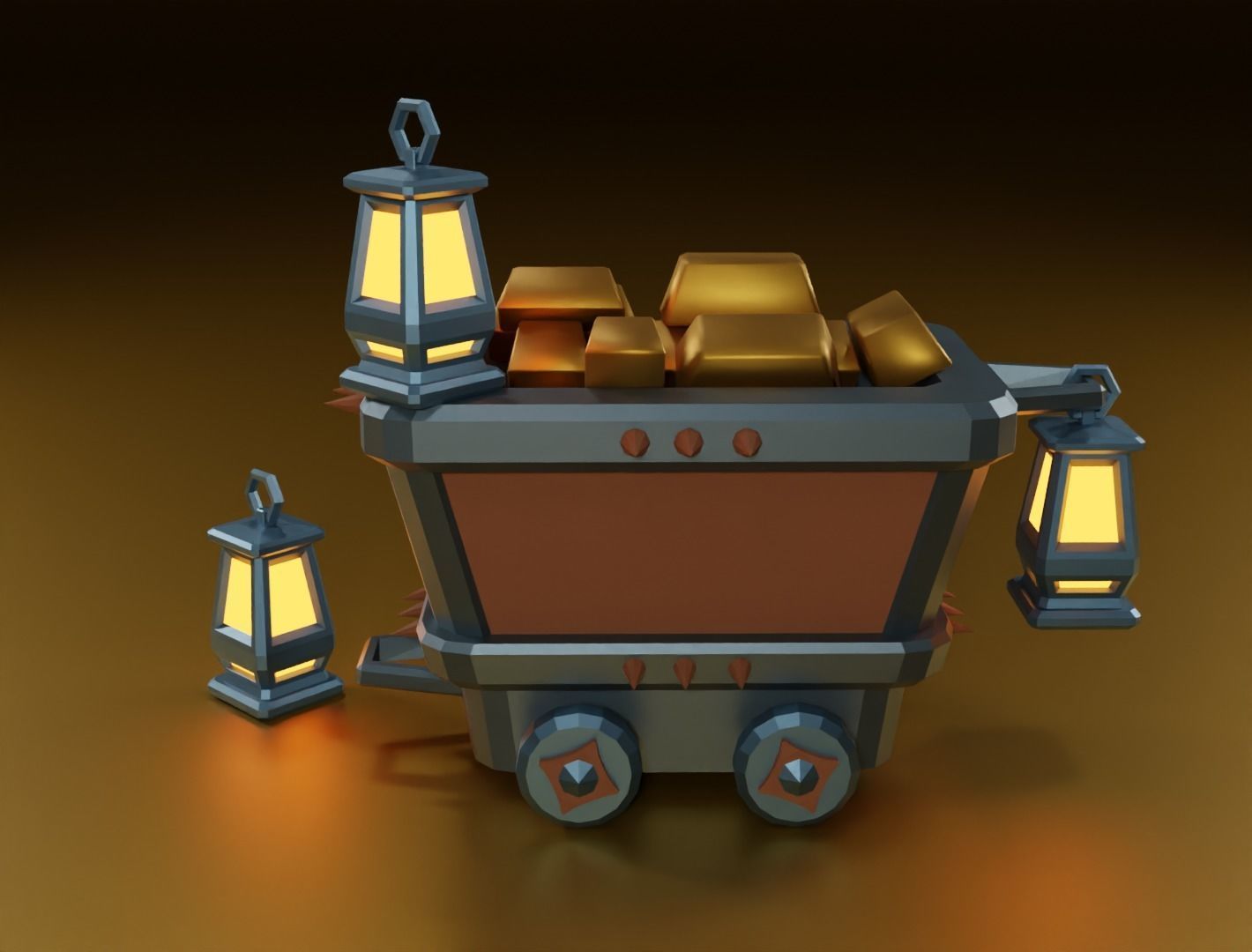 Mining cart 3D model Low-poly 3D model_1