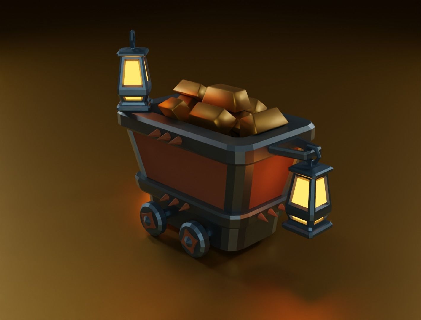 Mining cart 3D model Low-poly 3D model_8