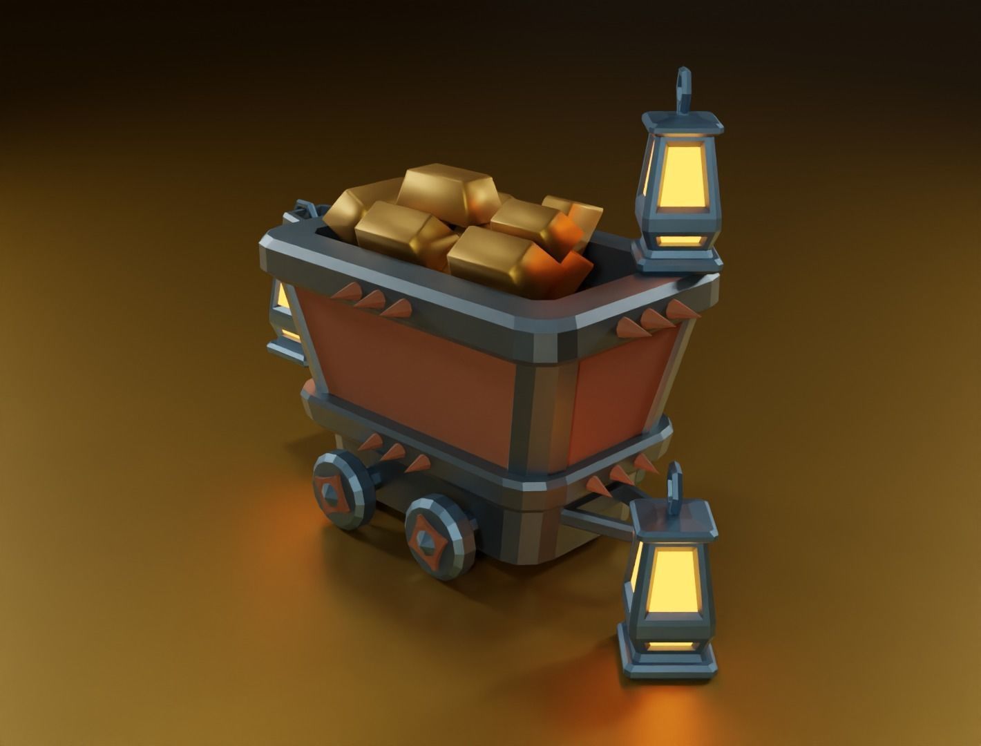 Mining cart 3D model Low-poly 3D model_6