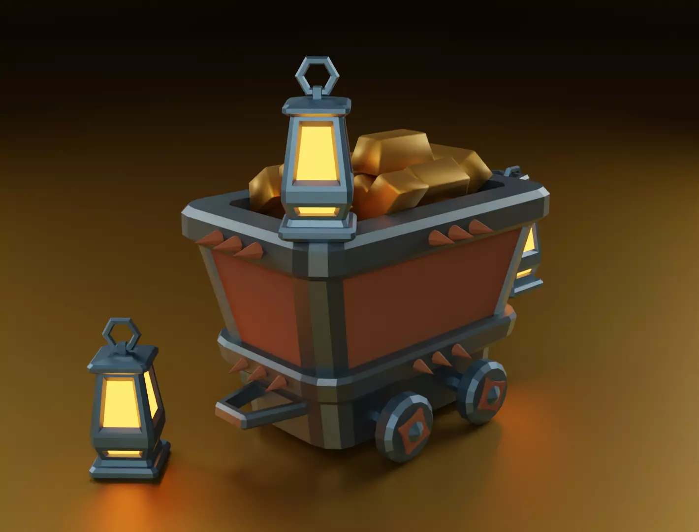 Mining cart 3D model Low-poly 3D model_0