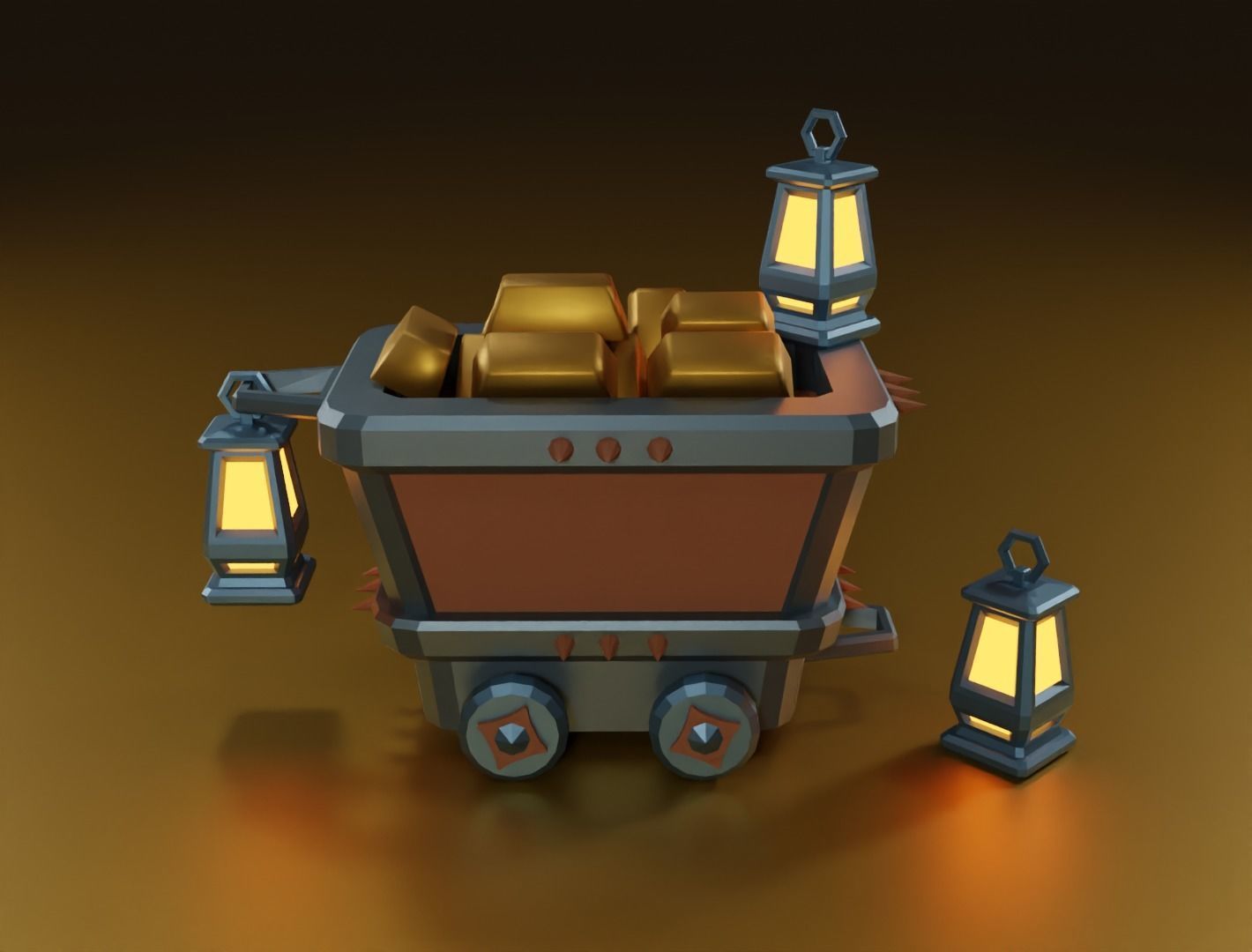 Mining cart 3D model Low-poly 3D model_5