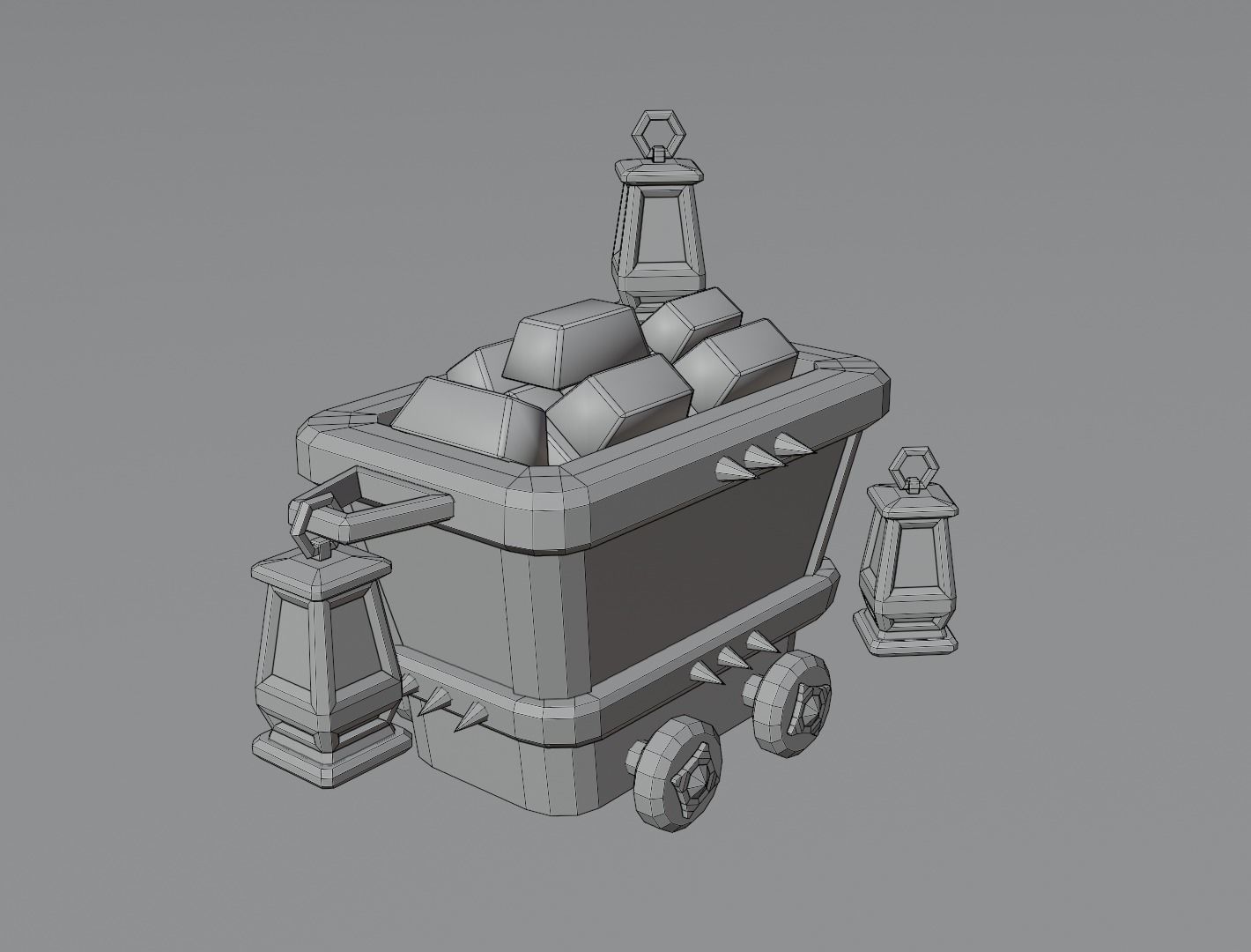 Mining cart 3D model Low-poly 3D model_16