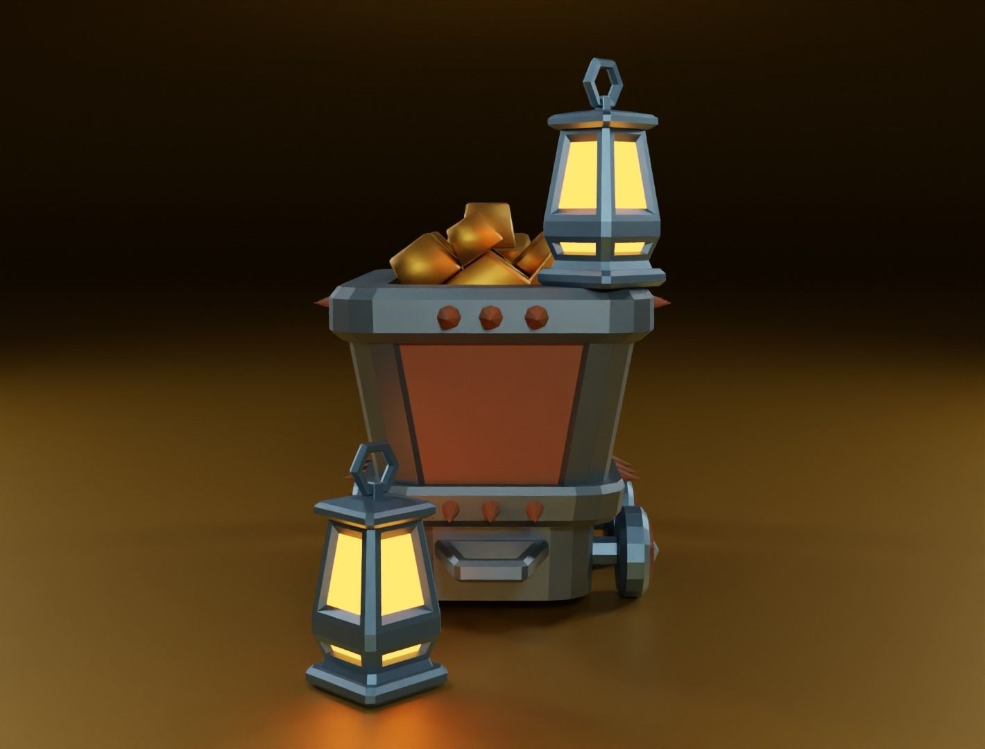 Mining cart 3D model Low-poly 3D model_3