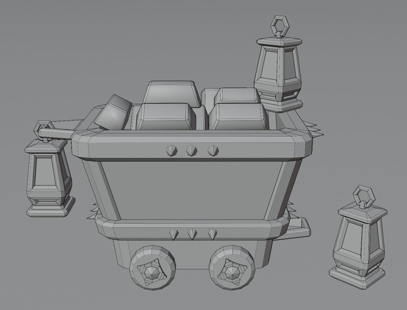 Mining cart 3D model Low-poly 3D model_15