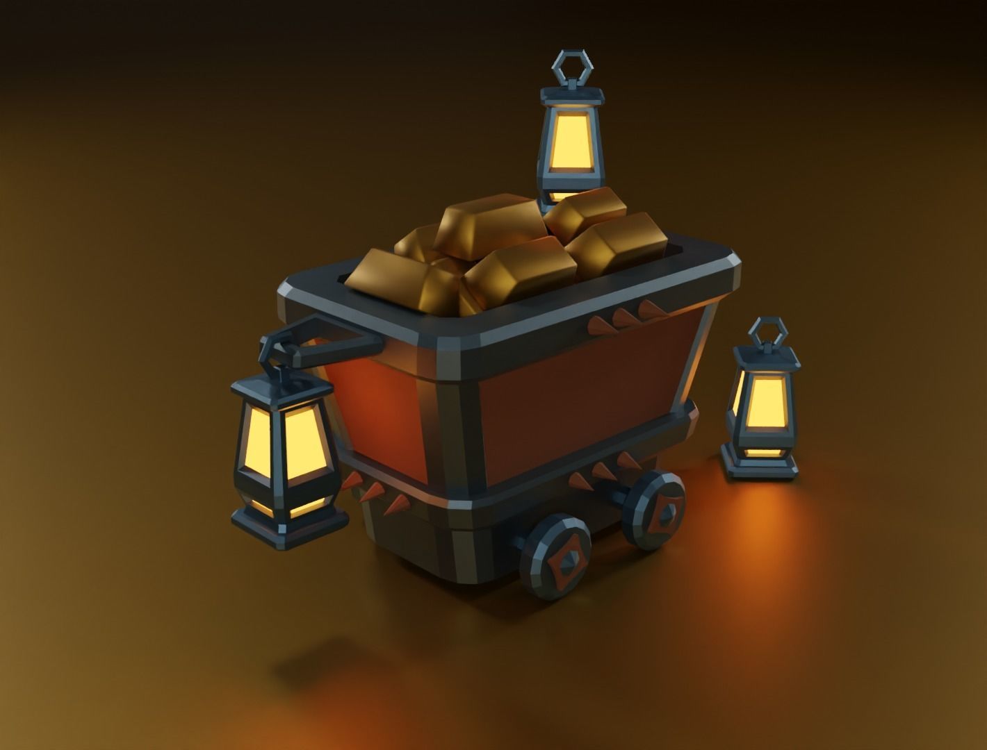 Mining cart 3D model Low-poly 3D model_9