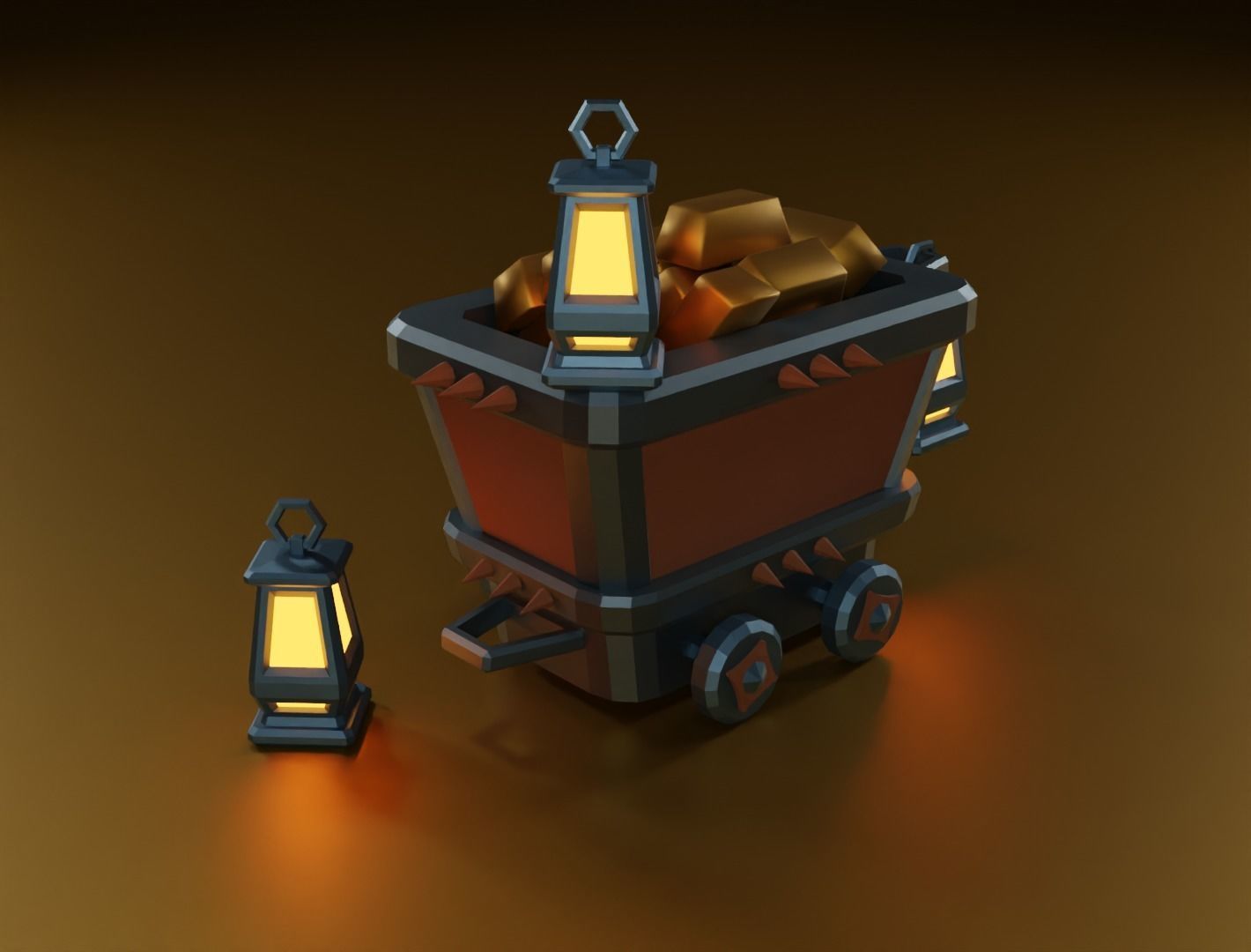 Mining cart 3D model Low-poly 3D model_7