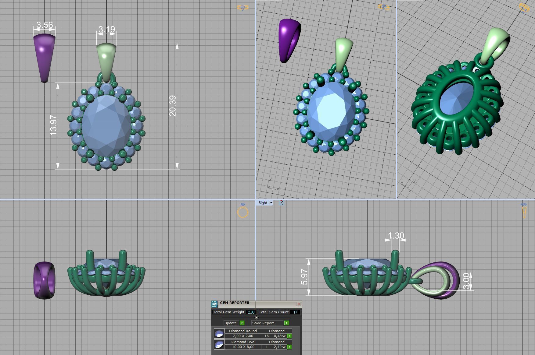 Diana Pendant Necklace Oval stone 10mm x 8mm 3dmodel 3D print model_10