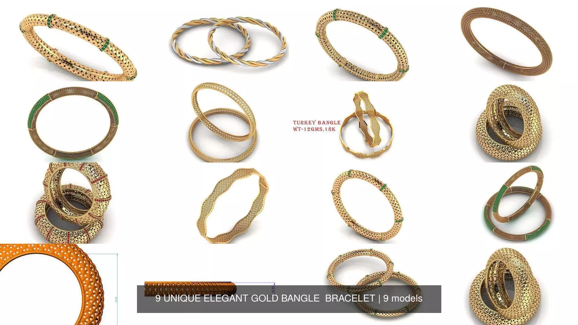 9 UNIQUE ELEGANT GOLD BANGLE BRACELET 3D Model Collection_0
