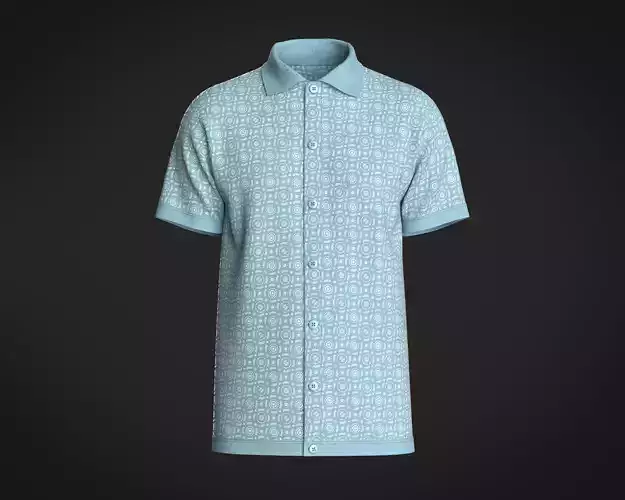 Mens Printed-7 Buttons Polo Shirt