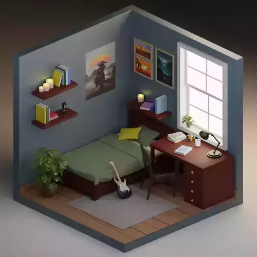 Isometric 3d Stylized Cartoon Bedroom 