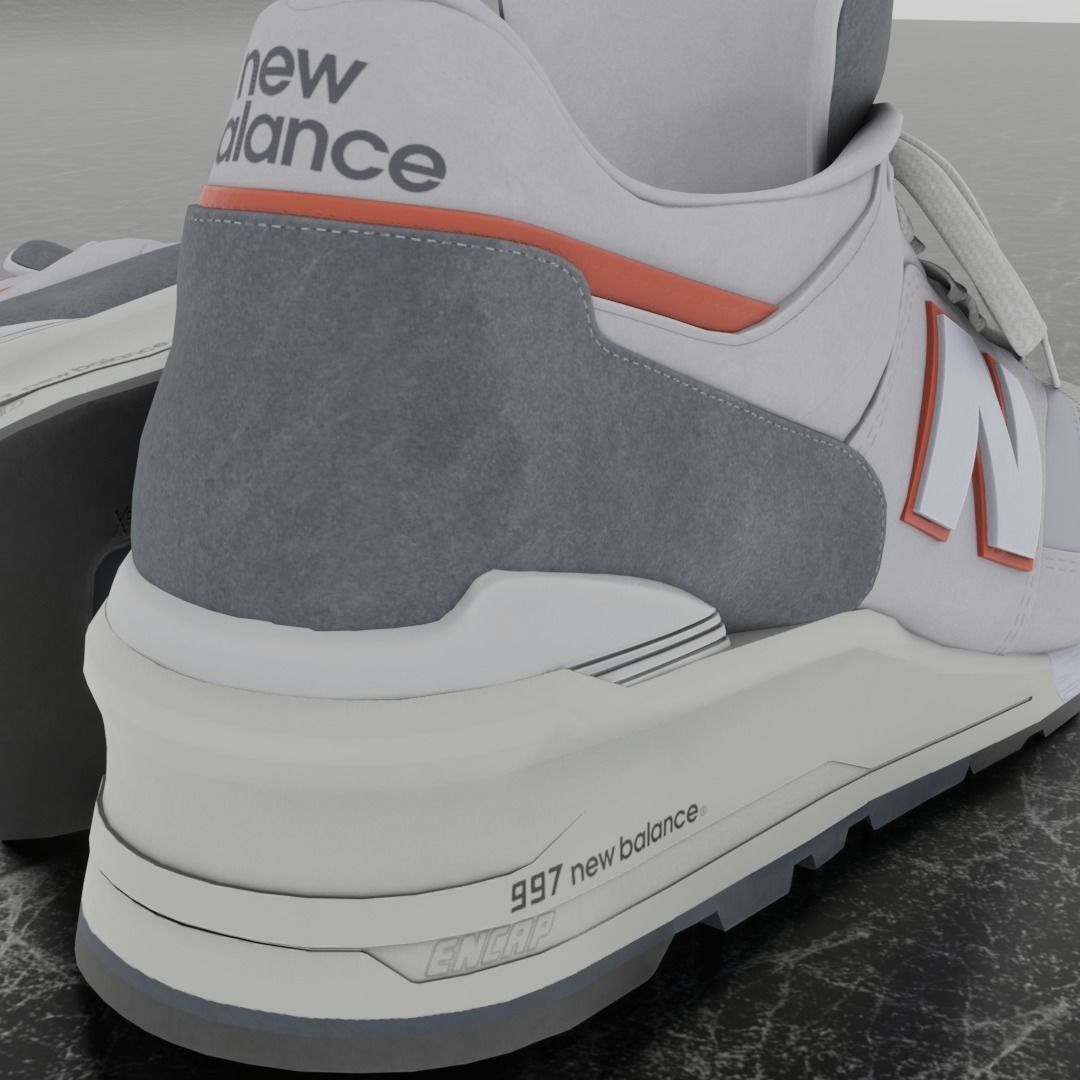 NEW BALANCE 997 3D SHOES - WHITE - RED Low-poly 3D model_11
