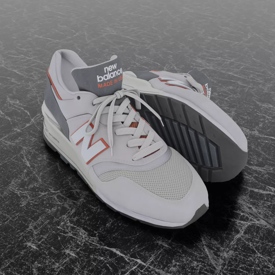 NEW BALANCE 997 3D SHOES - WHITE - RED Low-poly 3D model_0