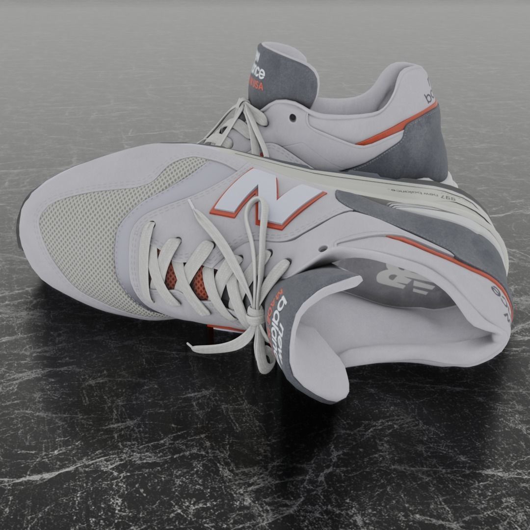 NEW BALANCE 997 3D SHOES - WHITE - RED Low-poly 3D model_7