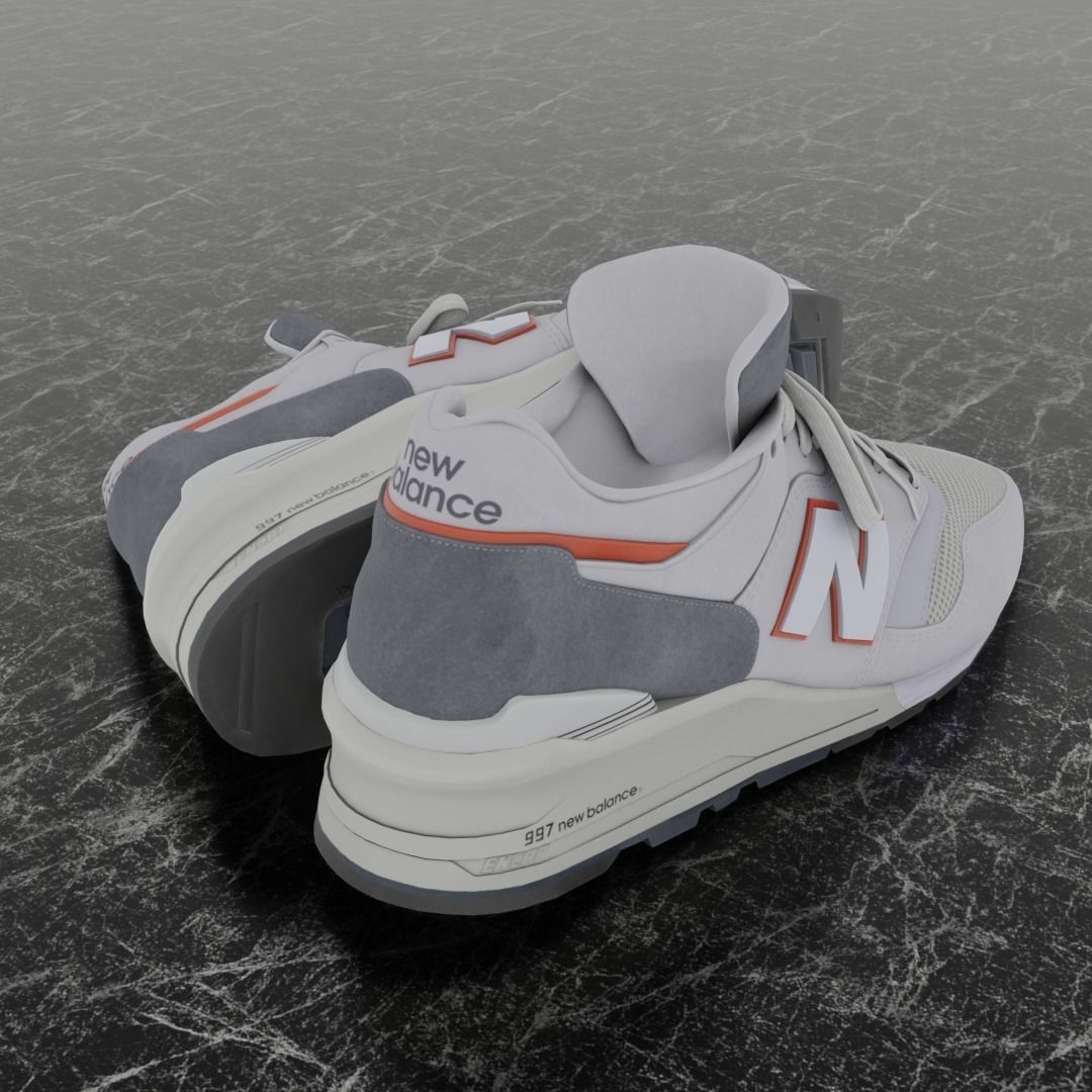 NEW BALANCE 997 3D SHOES - WHITE - RED Low-poly 3D model_5