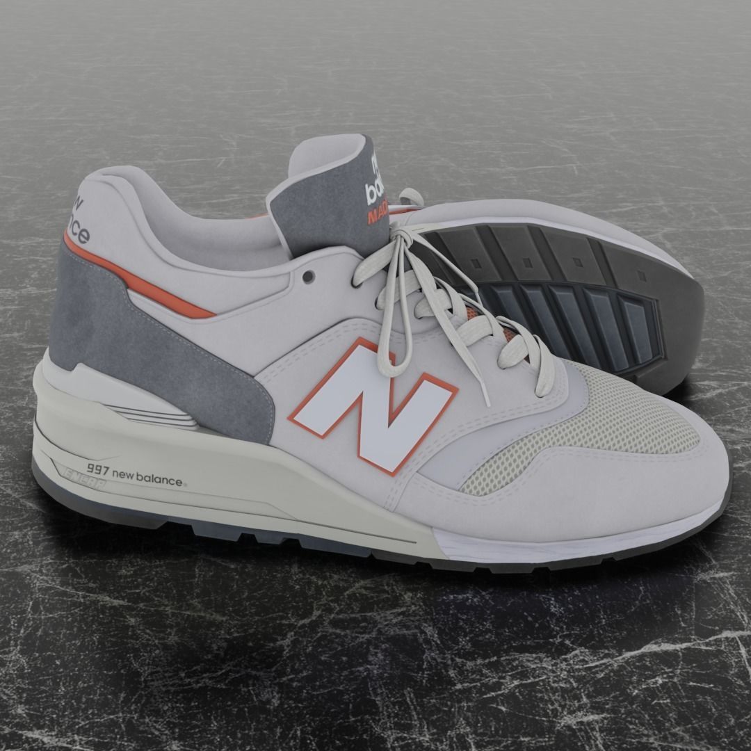 NEW BALANCE 997 3D SHOES - WHITE - RED Low-poly 3D model_4