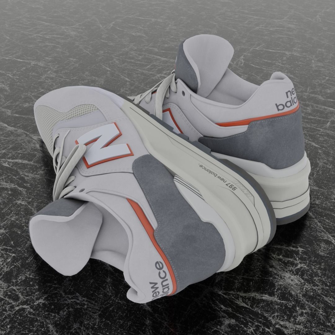 NEW BALANCE 997 3D SHOES - WHITE - RED Low-poly 3D model_6