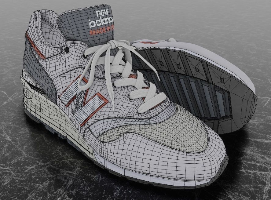 NEW BALANCE 997 3D SHOES - WHITE - RED Low-poly 3D model_16
