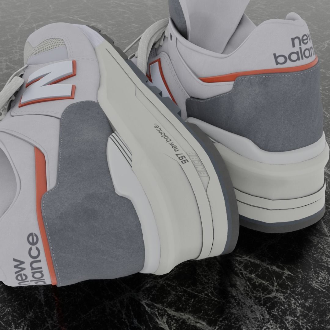 NEW BALANCE 997 3D SHOES - WHITE - RED Low-poly 3D model_10