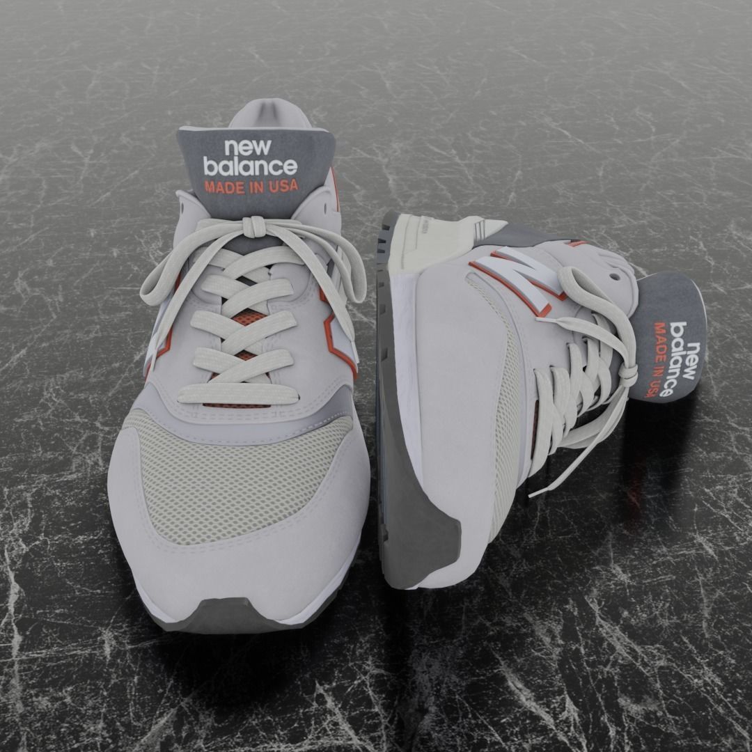 NEW BALANCE 997 3D SHOES - WHITE - RED Low-poly 3D model_3