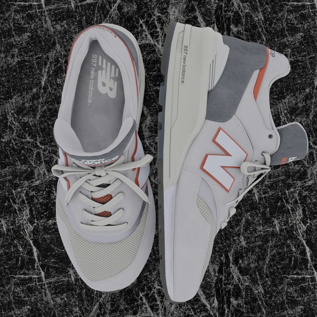 NEW BALANCE 997 3D SHOES - WHITE - RED Low-poly 3D model_2