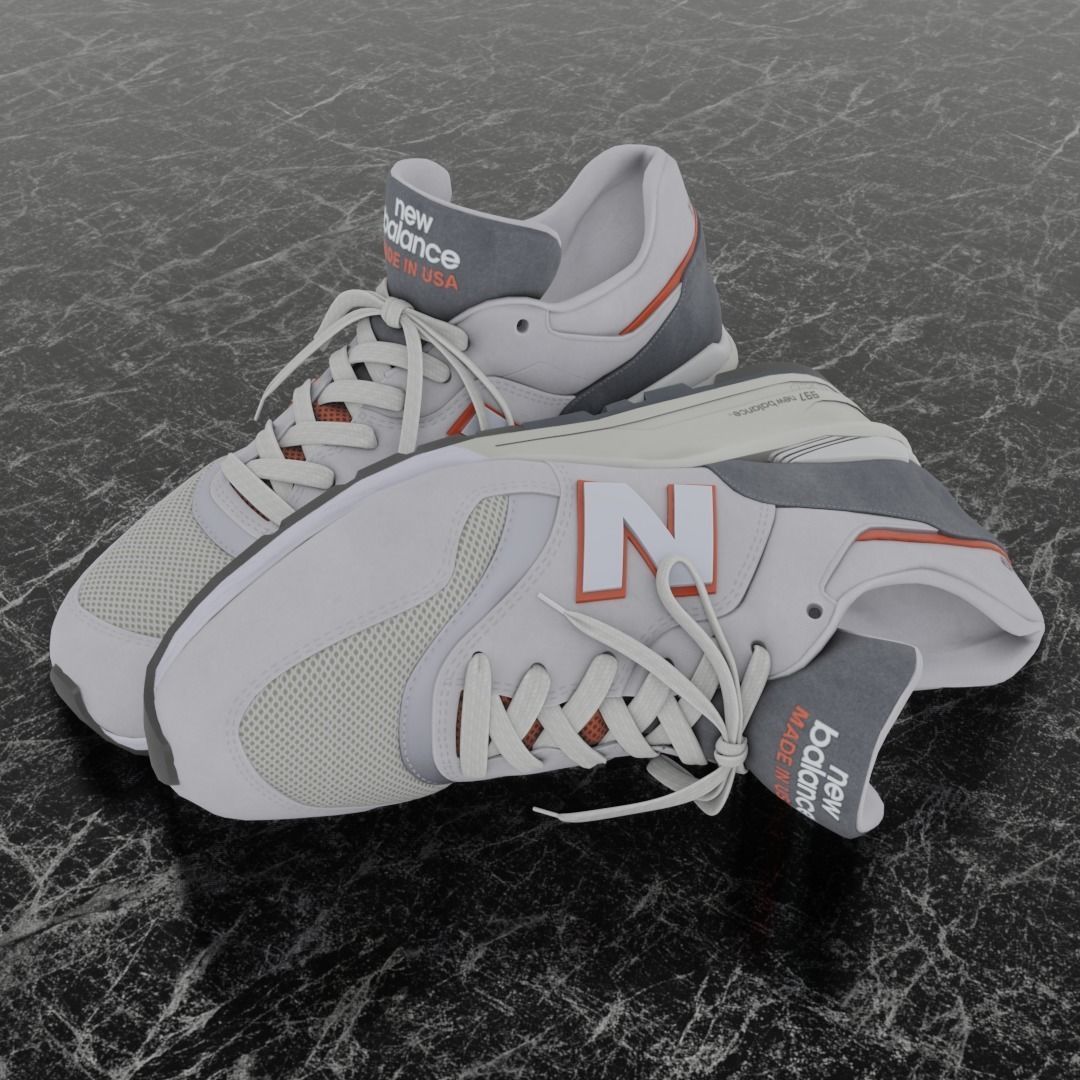NEW BALANCE 997 3D SHOES - WHITE - RED Low-poly 3D model_1