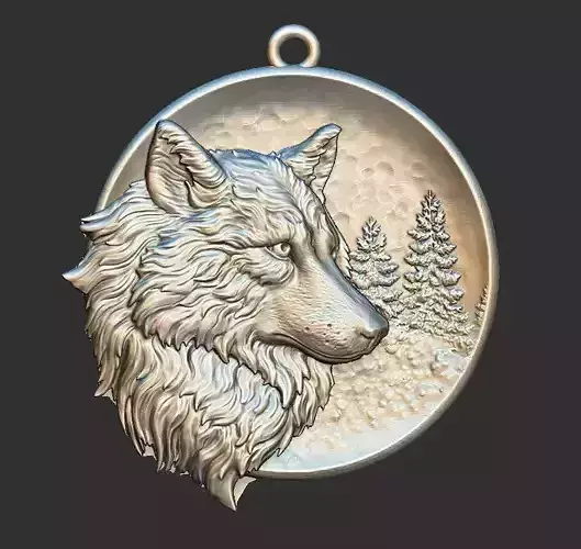 Wolf Pendant 3D print model coin wolf dog jewelry 3D print model