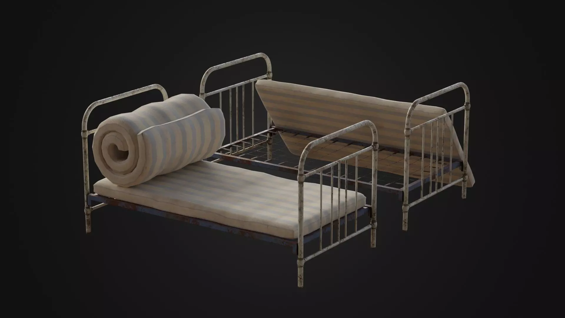 Soviet Hospital Bed with Mattress Low-poly 3D model