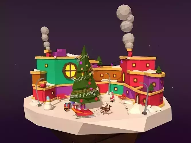 Cartoon Low Poly Winter Island 3d Asset