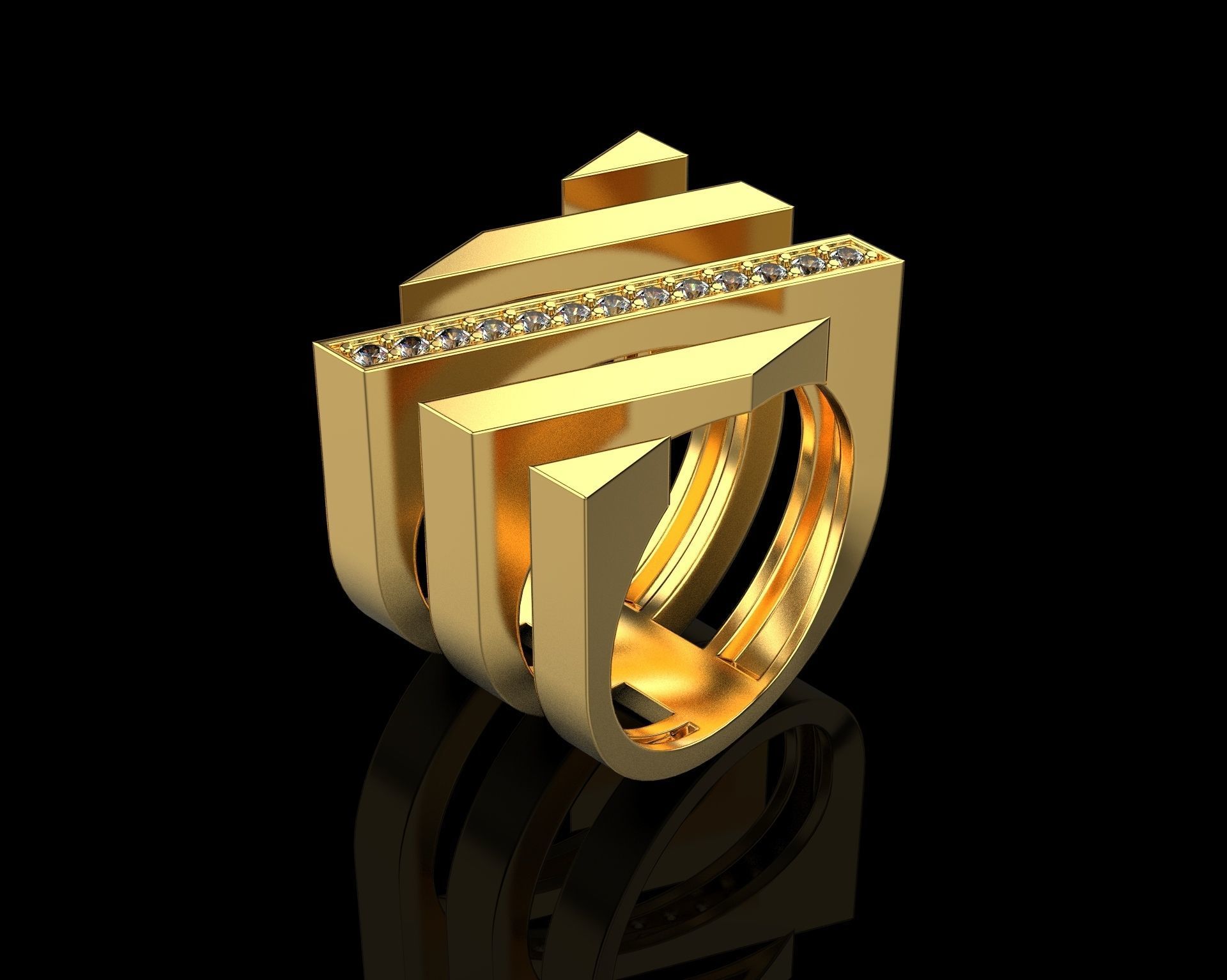 Ring with Diamonds N68 3D print model_3