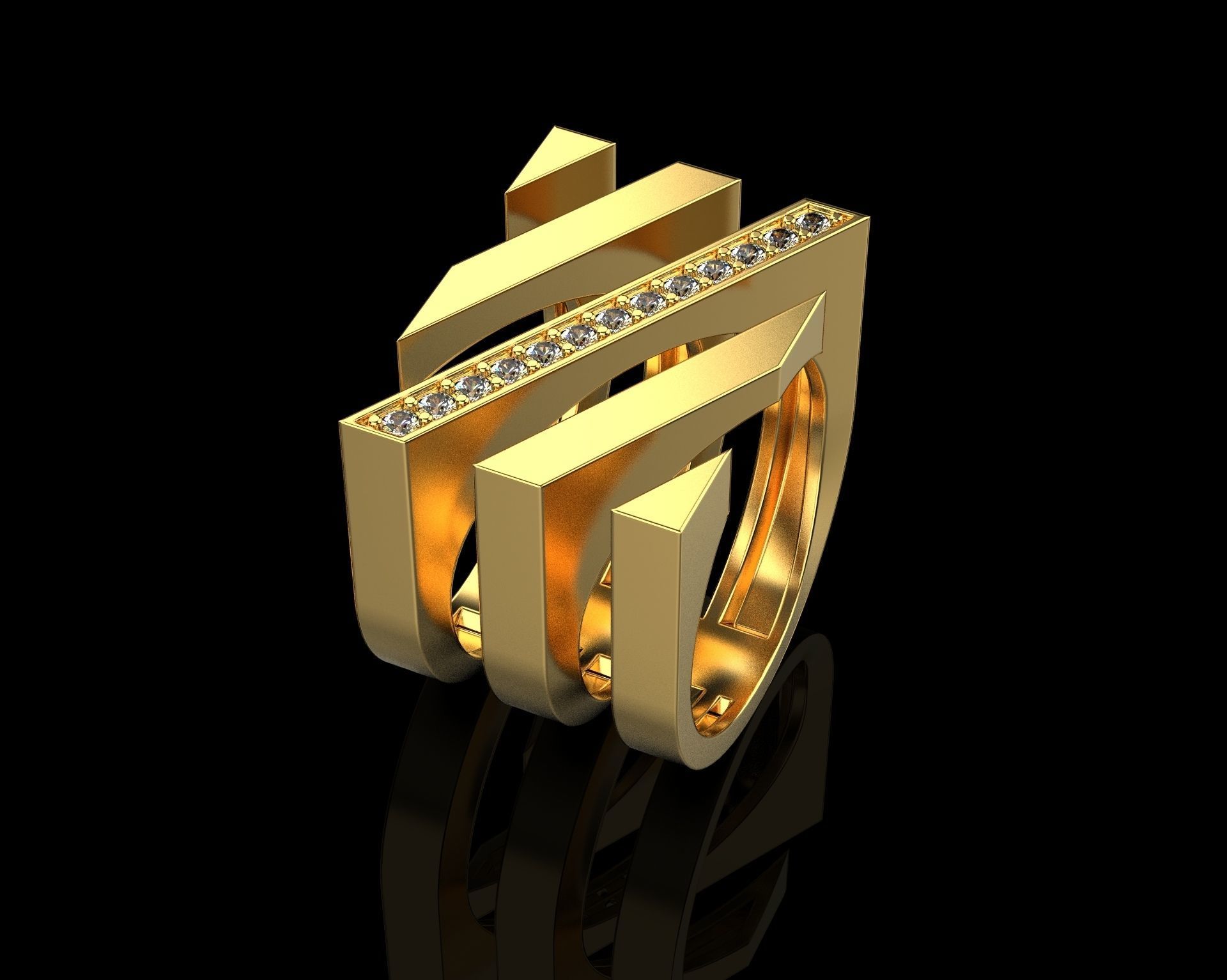 Ring with Diamonds N68 3D print model_4