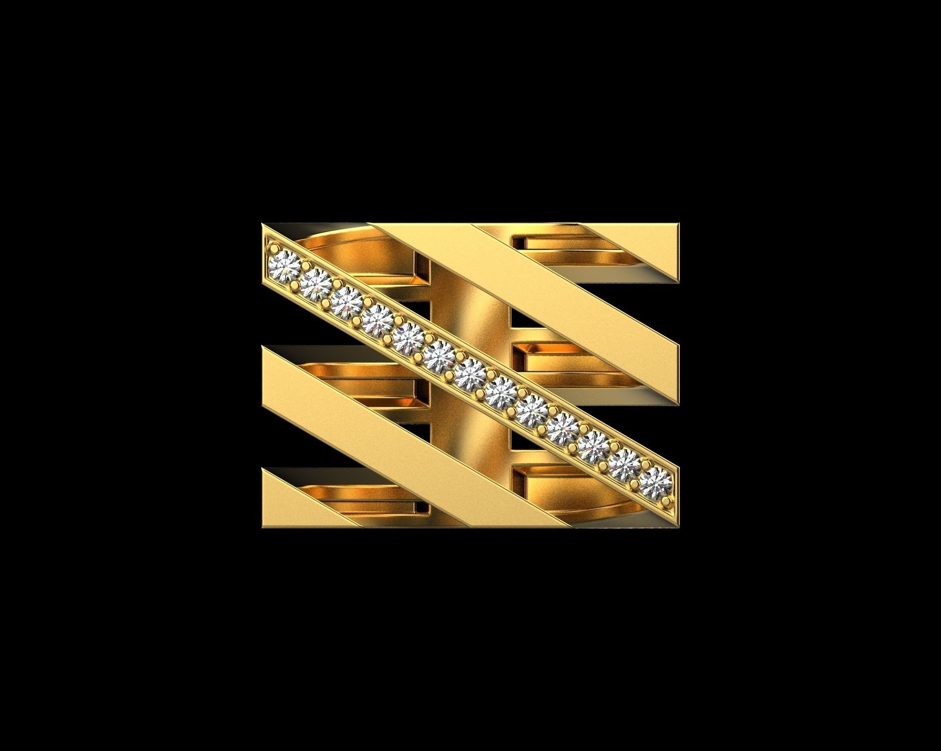 Ring with Diamonds N68 3D print model_6