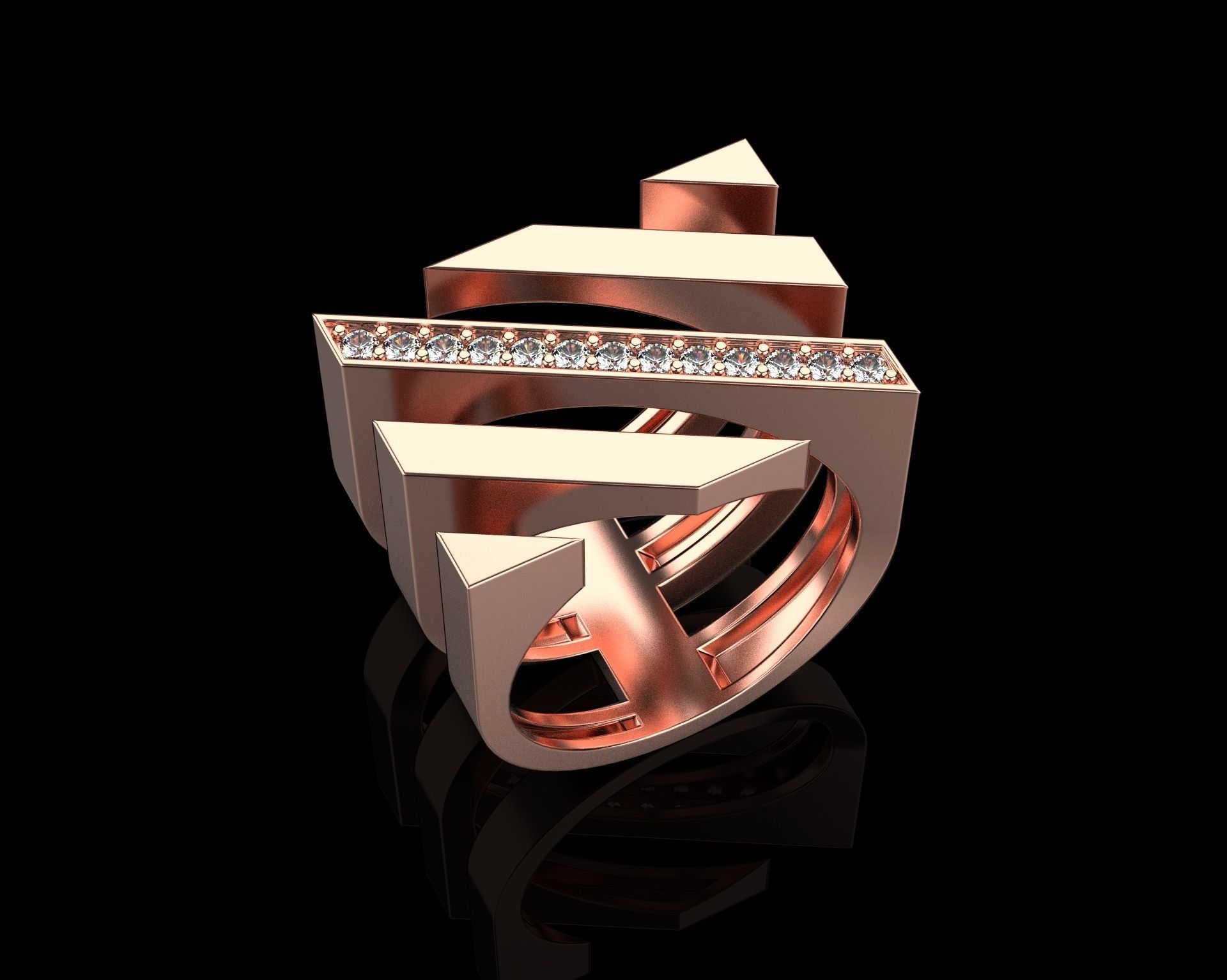 Ring with Diamonds N68 3D print model_14