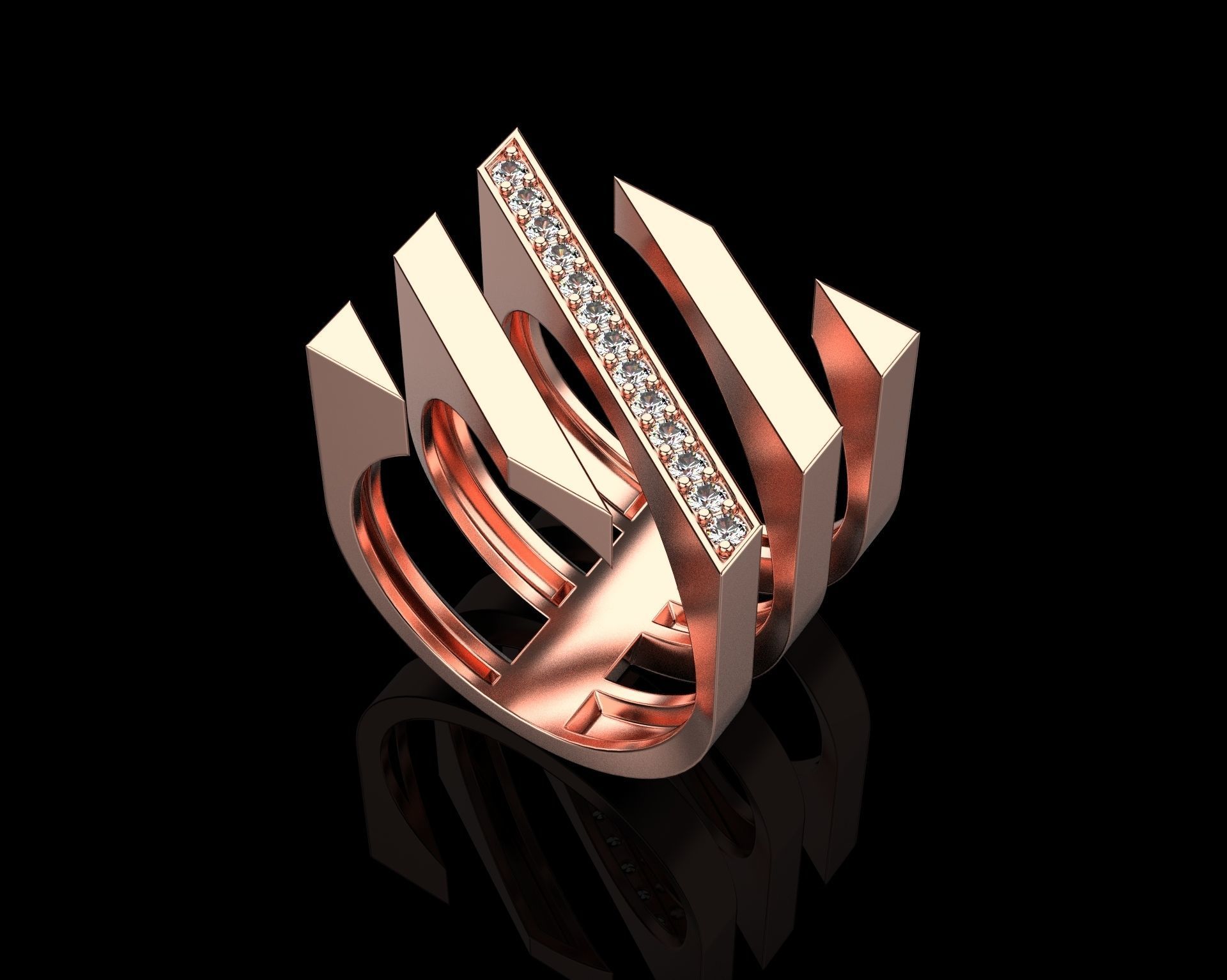 Ring with Diamonds N68 3D print model_15
