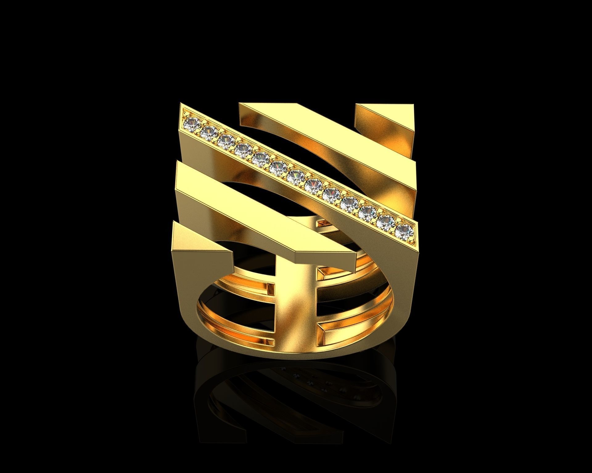 Ring with Diamonds N68 3D print model_5