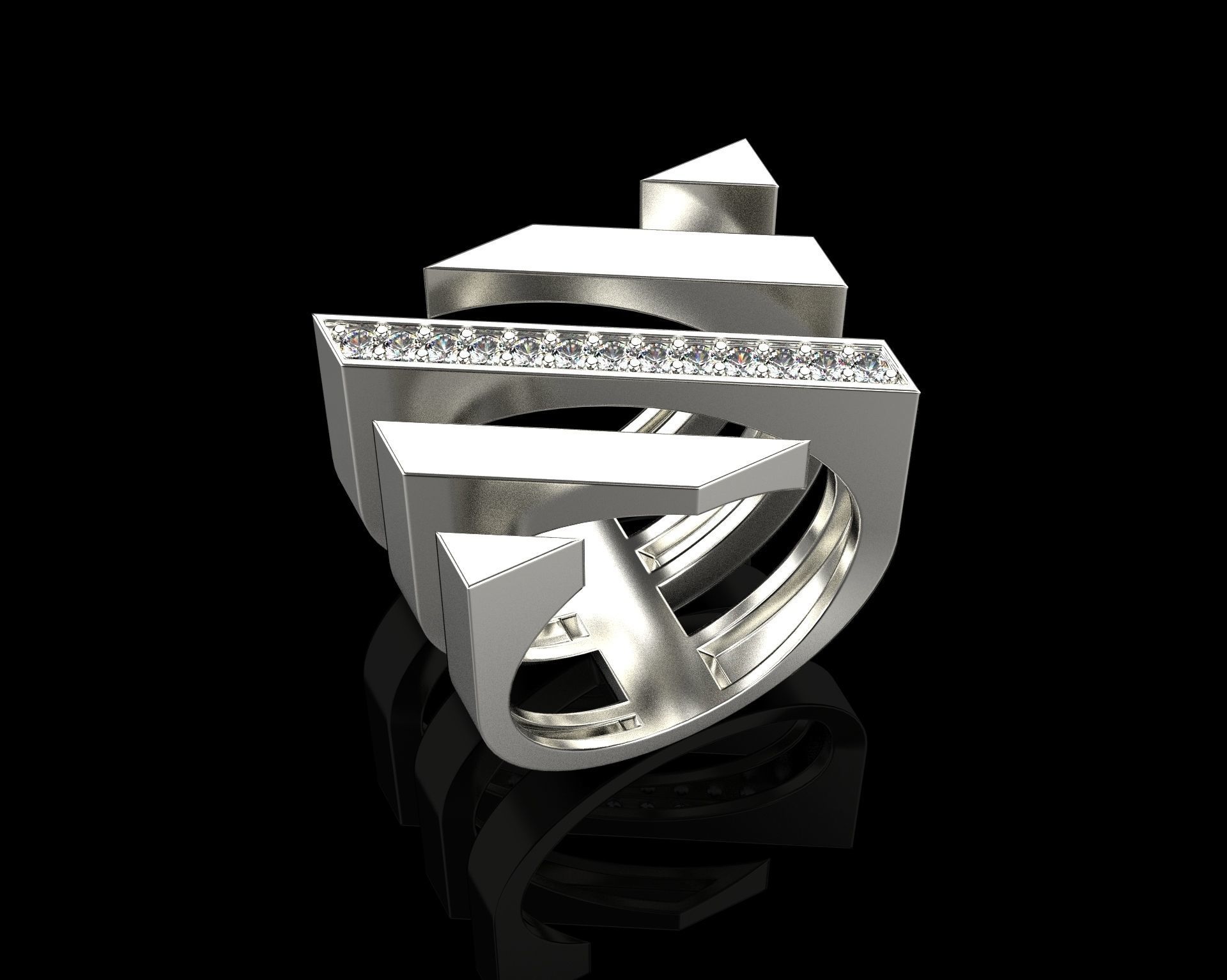 Ring with Diamonds N68 3D print model_16
