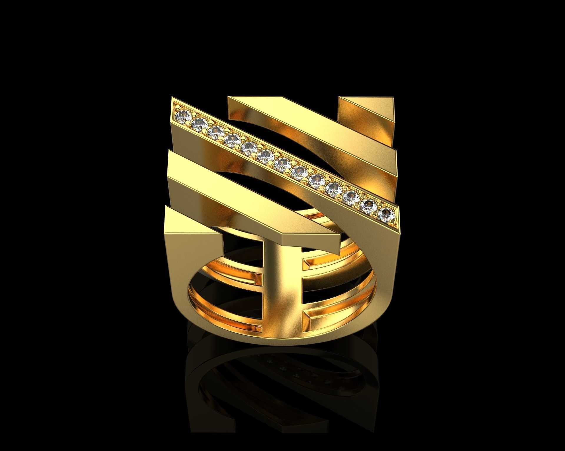 Ring with Diamonds N68 3D print model_1