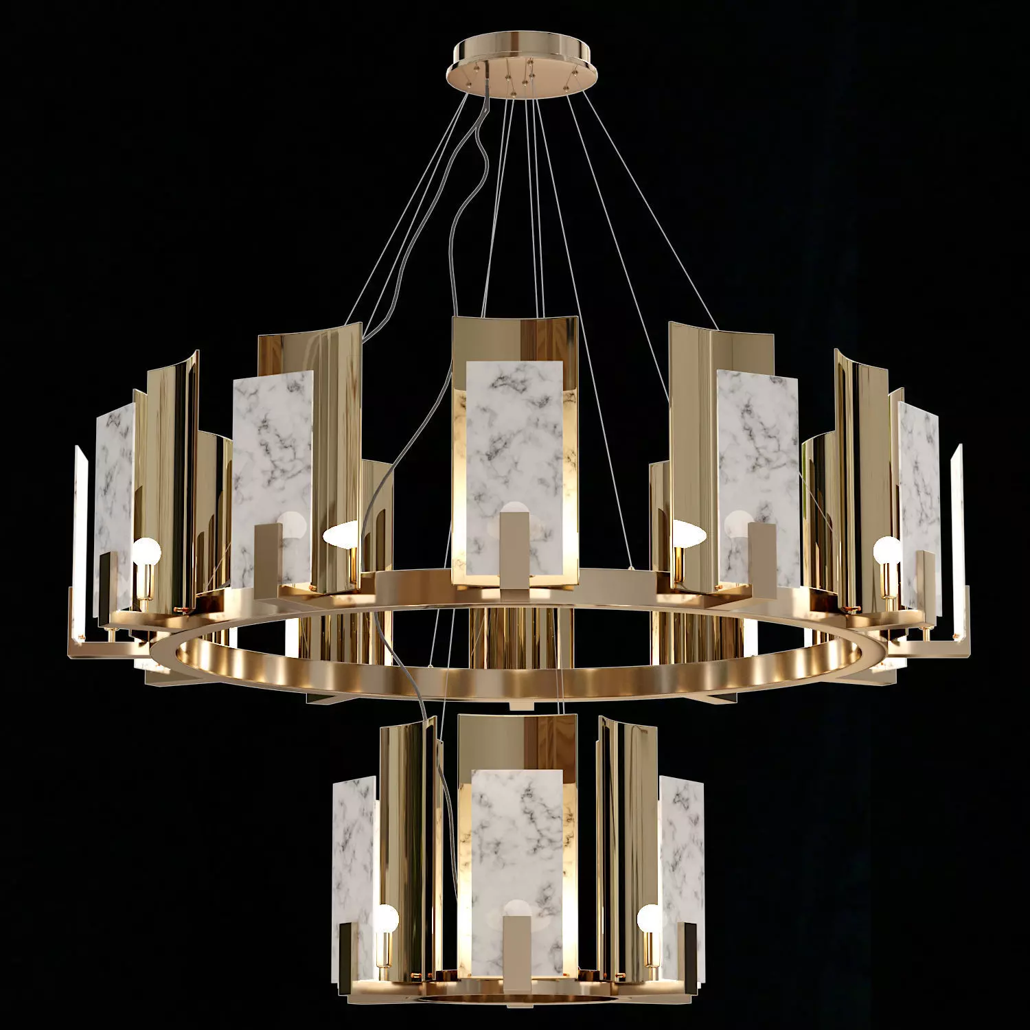 CARRARA MARBLE ROUND 2-TIER CHANDELIER 3D model_0