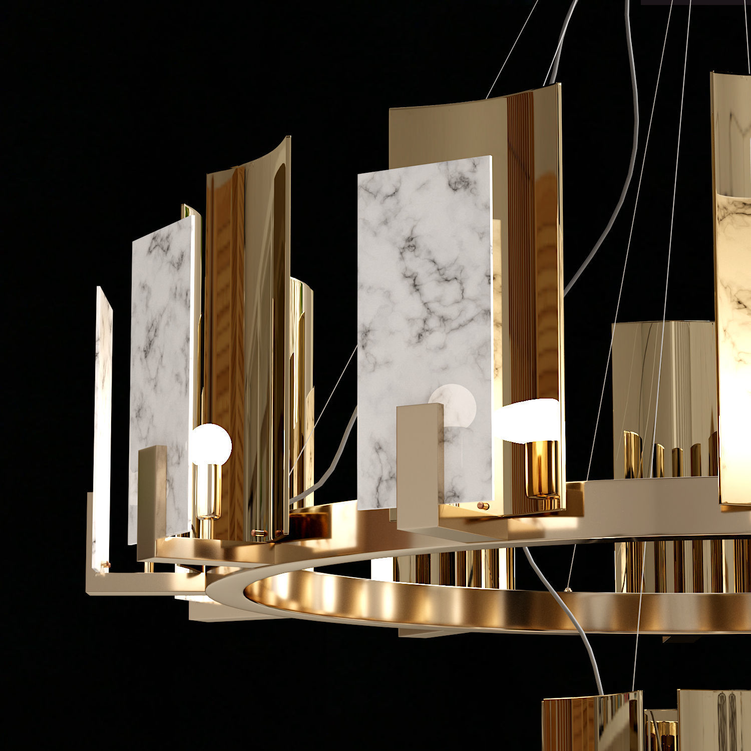 CARRARA MARBLE ROUND 2-TIER CHANDELIER 3D model_1