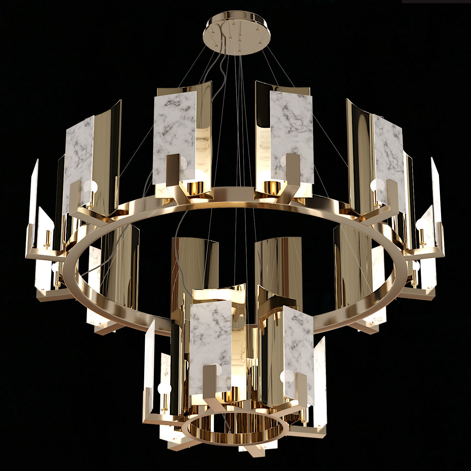 CARRARA MARBLE ROUND 2-TIER CHANDELIER 3D model_2