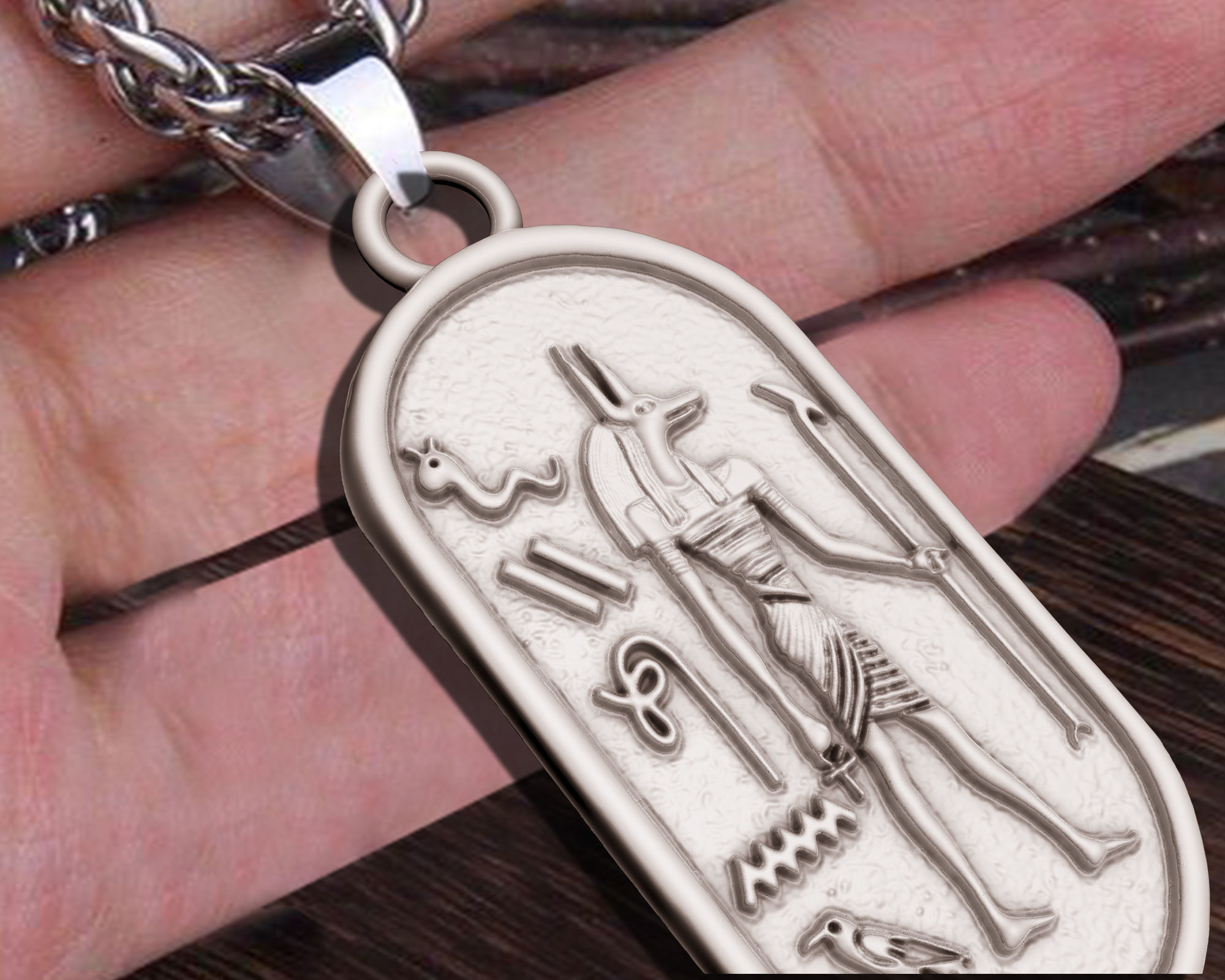 Anubis Cartouche Egyptian Jewelry Pendant 3D print model_7