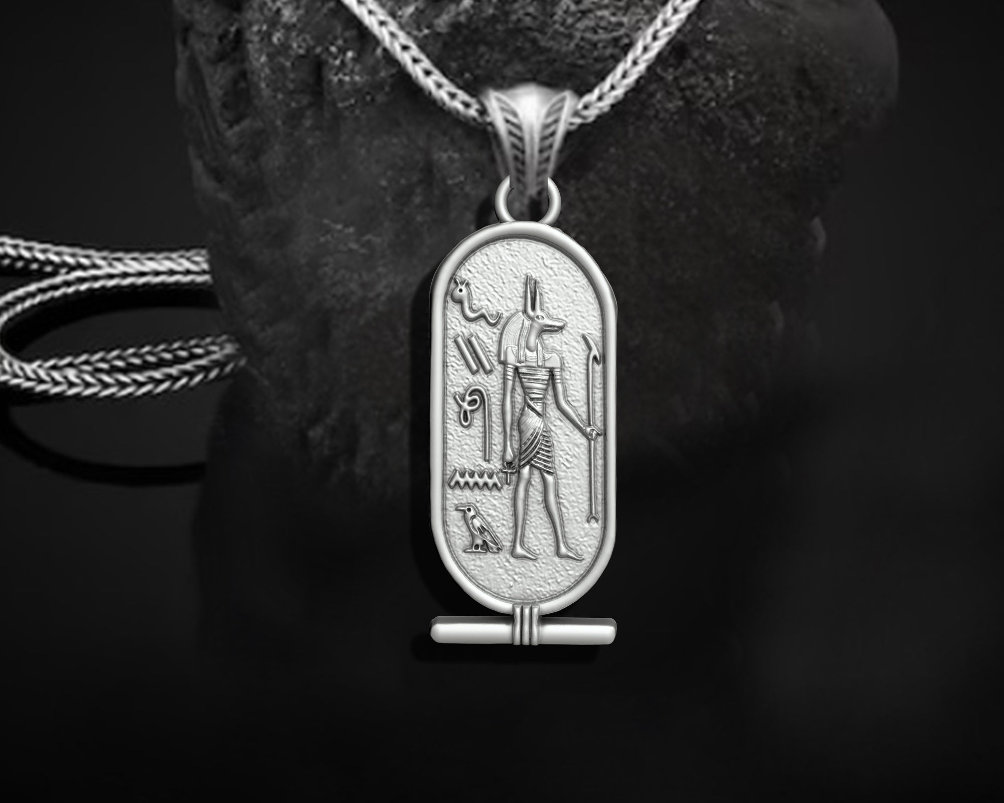 Anubis Cartouche Egyptian Jewelry Pendant 3D print model_9